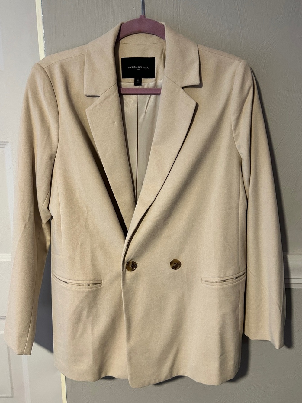 Banana Republic Cream Double-Breasted Blazer with Gold Buttons